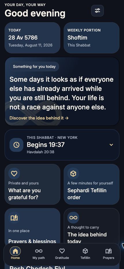 My day screen in the Modeh app